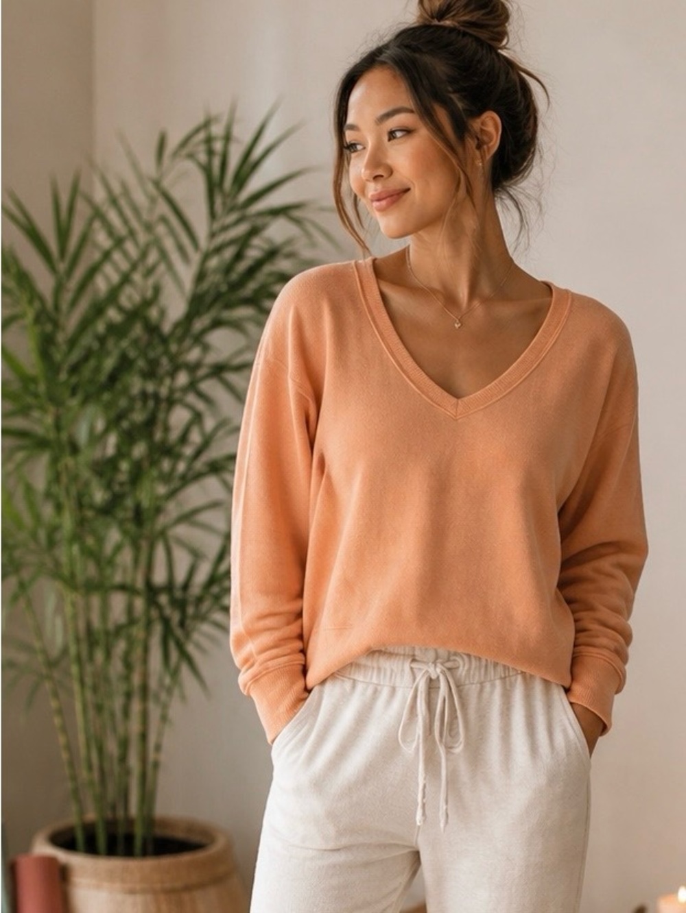 ATHLETA Women’s Sunrise Lightweight Longsleeve V-neck Pullover Sweatshirt SP